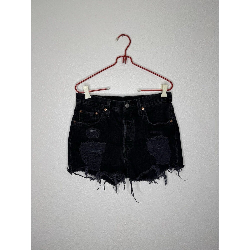 Levi's Cut-Off Shorts Women's Size W29 501 Button Fly Black Denim 100% Cotton